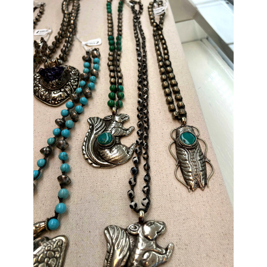 Large Silver Cicade with Turquoise Center necklace - Robin Boutique