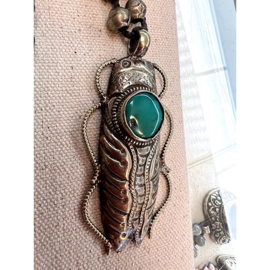 Large Silver Cicade with Turquoise Center necklace - Robin Boutique