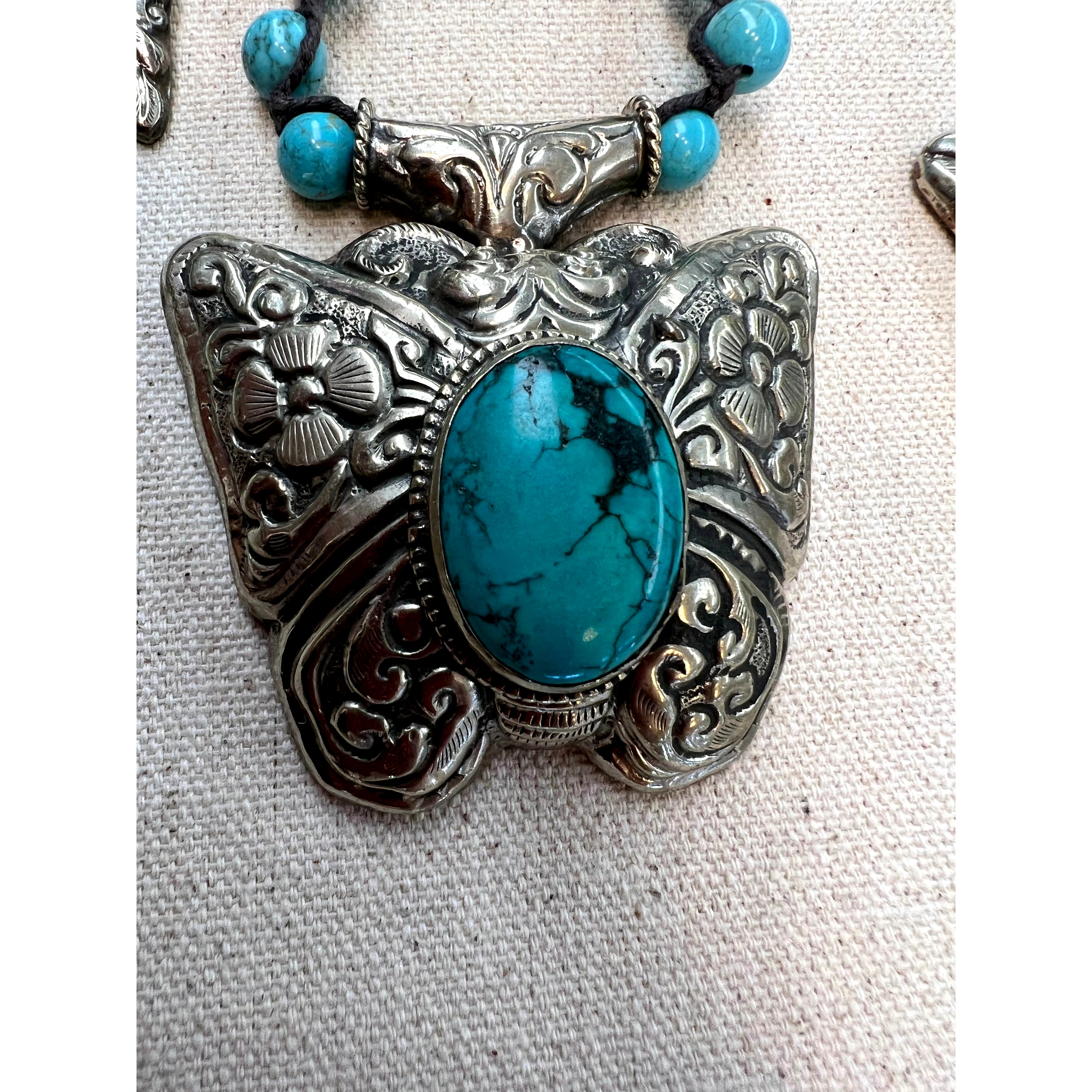 Turquoise and Beaded Ornate Butterfly Necklace - Robin Boutique
