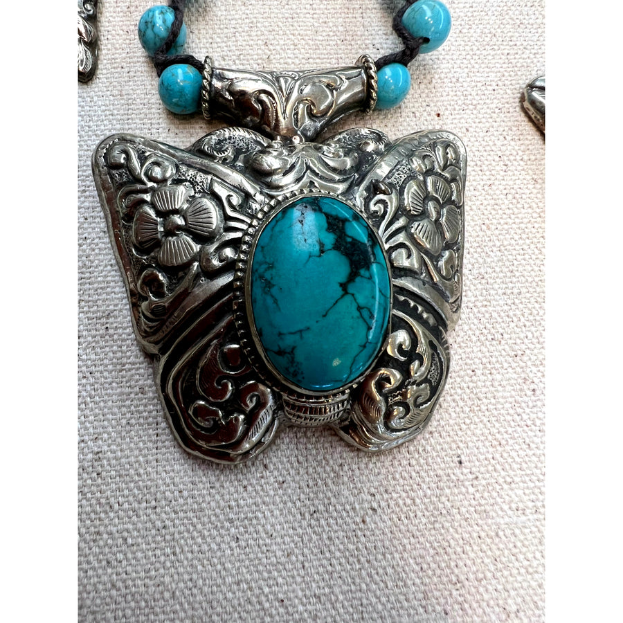 Turquoise and Beaded Ornate Butterfly Necklace - Robin Boutique