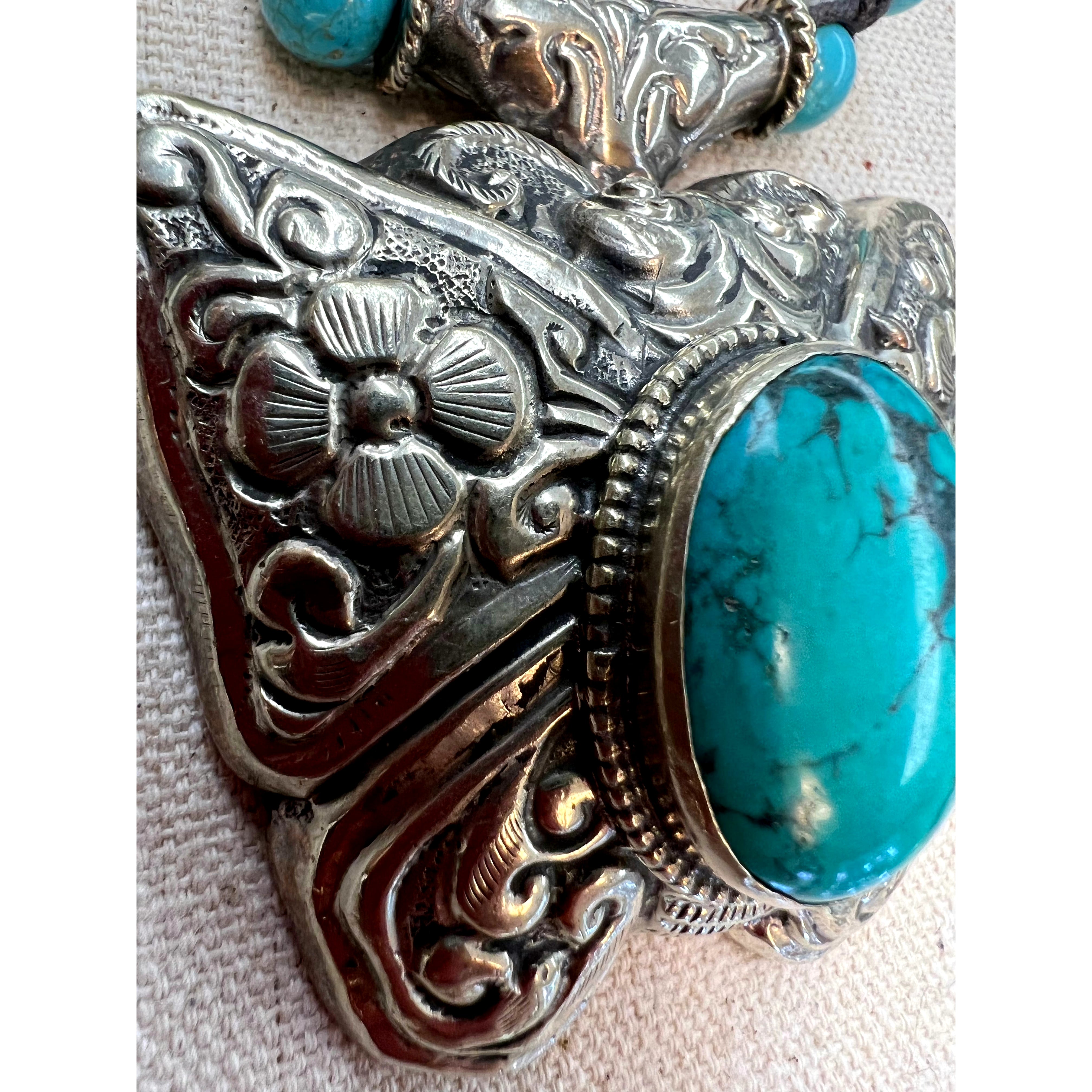 Turquoise and Beaded Ornate Butterfly Necklace - Robin Boutique