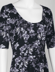 Connected Apparel 3/4 Sleeve Charcoal Print Dress - Robin Boutique-Boutique 