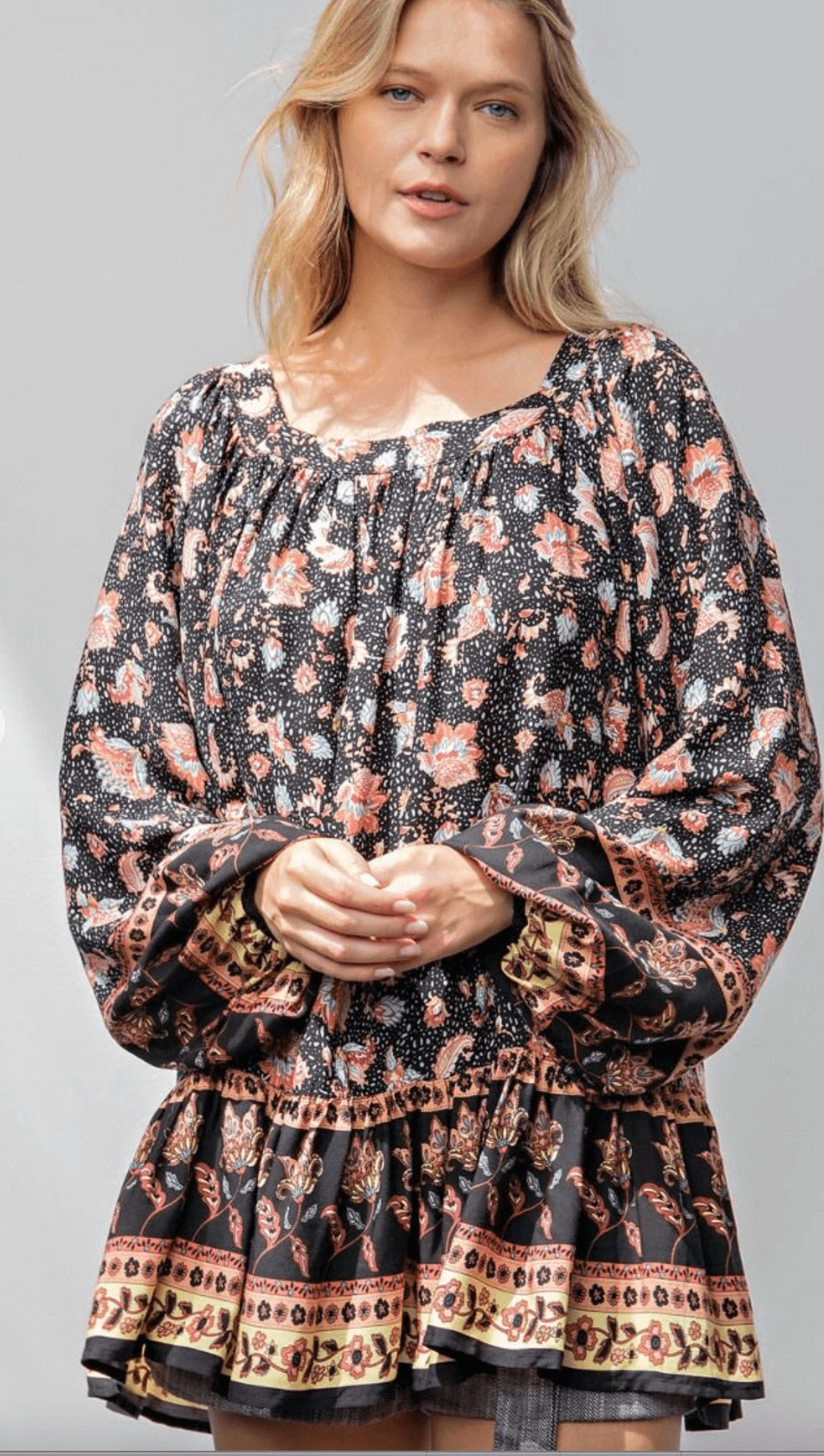 Easel Printed Ruffle Hem Top - Robin Boutique-Boutique 
