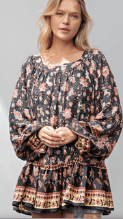 Easel Printed Ruffle Hem Top - Robin Boutique-Boutique 