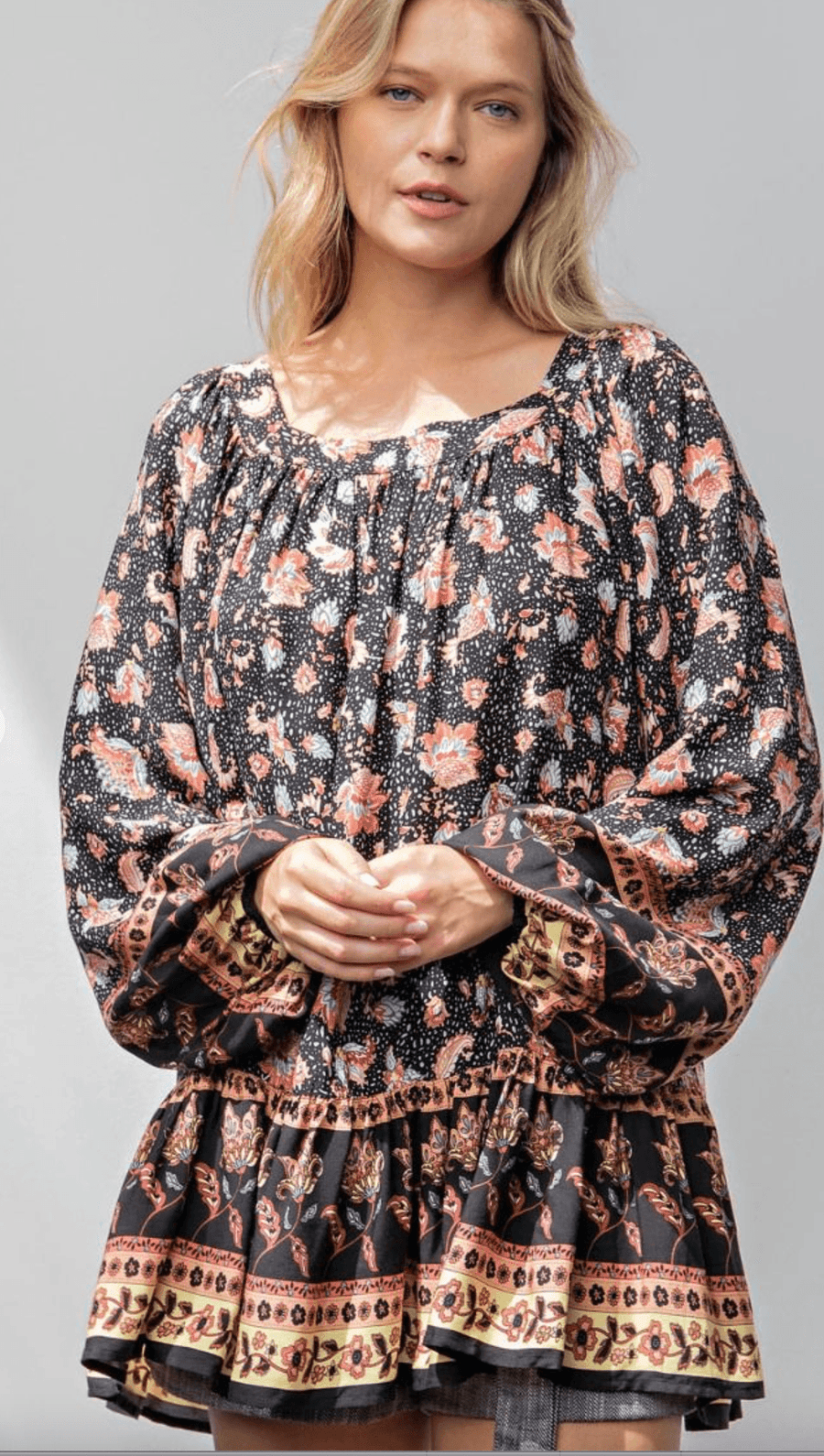 Easel Printed Ruffle Hem Top - Robin Boutique-Boutique 