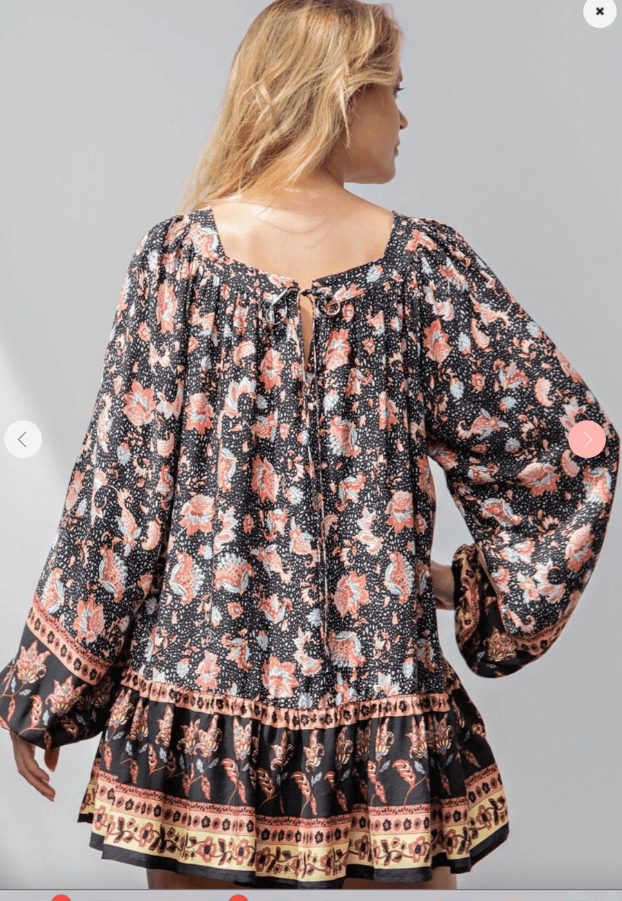 Easel Printed Ruffle Hem Top - Robin Boutique-Boutique 