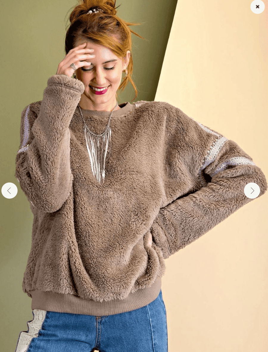 Easel Trimmed Fleece Knit Pullover Top - Robin Boutique-Boutique 