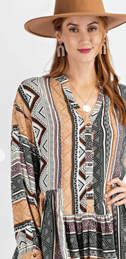 Easel Tribal Print Long Sleeve Top - Robin Boutique-Boutique 