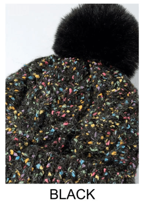 Multi Colored Pom Pom Knit Beanie Hat One Size 0040 - Robin Boutique-Boutique 