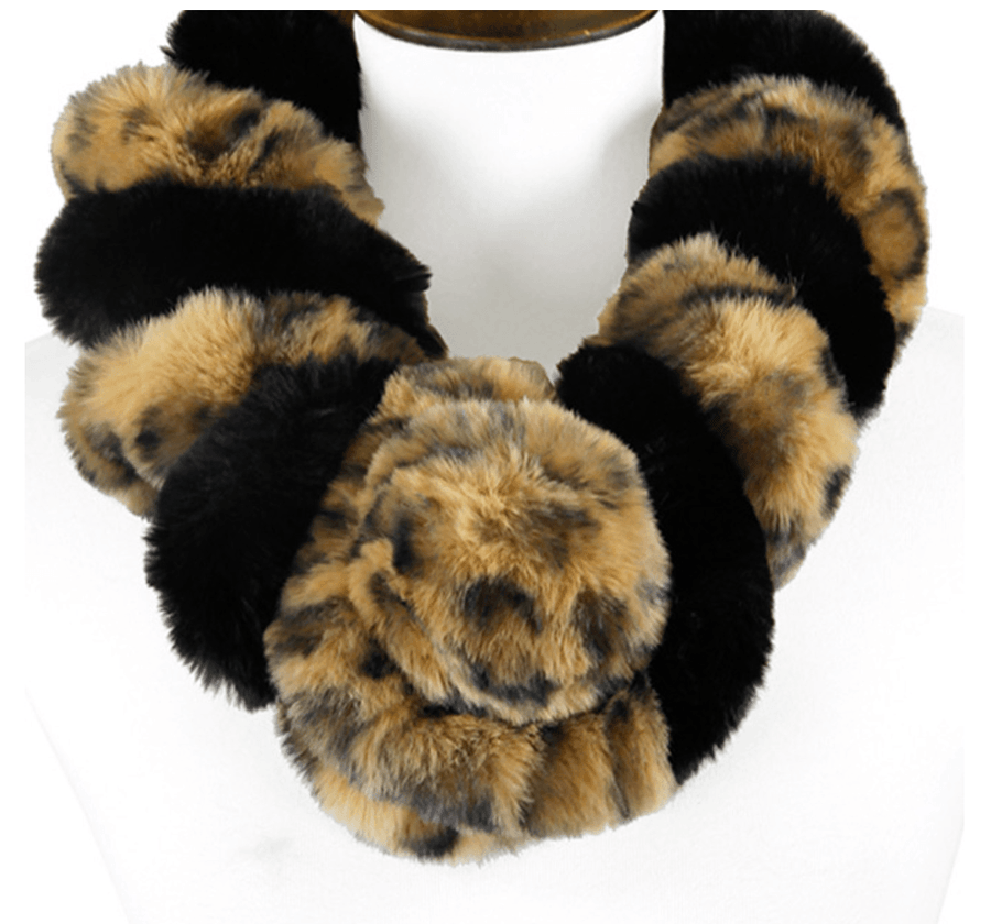 Twisted Leopard & black Faux Fur Scarf - Robin Boutique-Boutique 