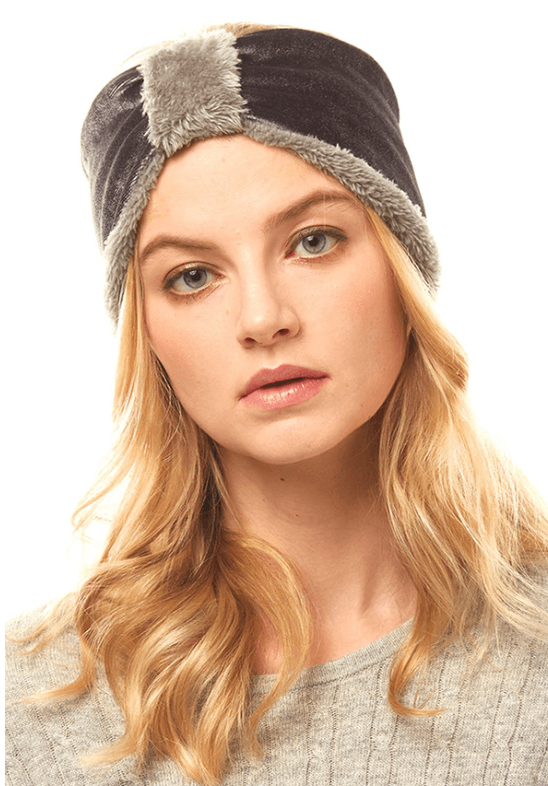 Faux Fur Knotted Velvet Head Wrap-LHB014 - Robin Boutique-Boutique 
