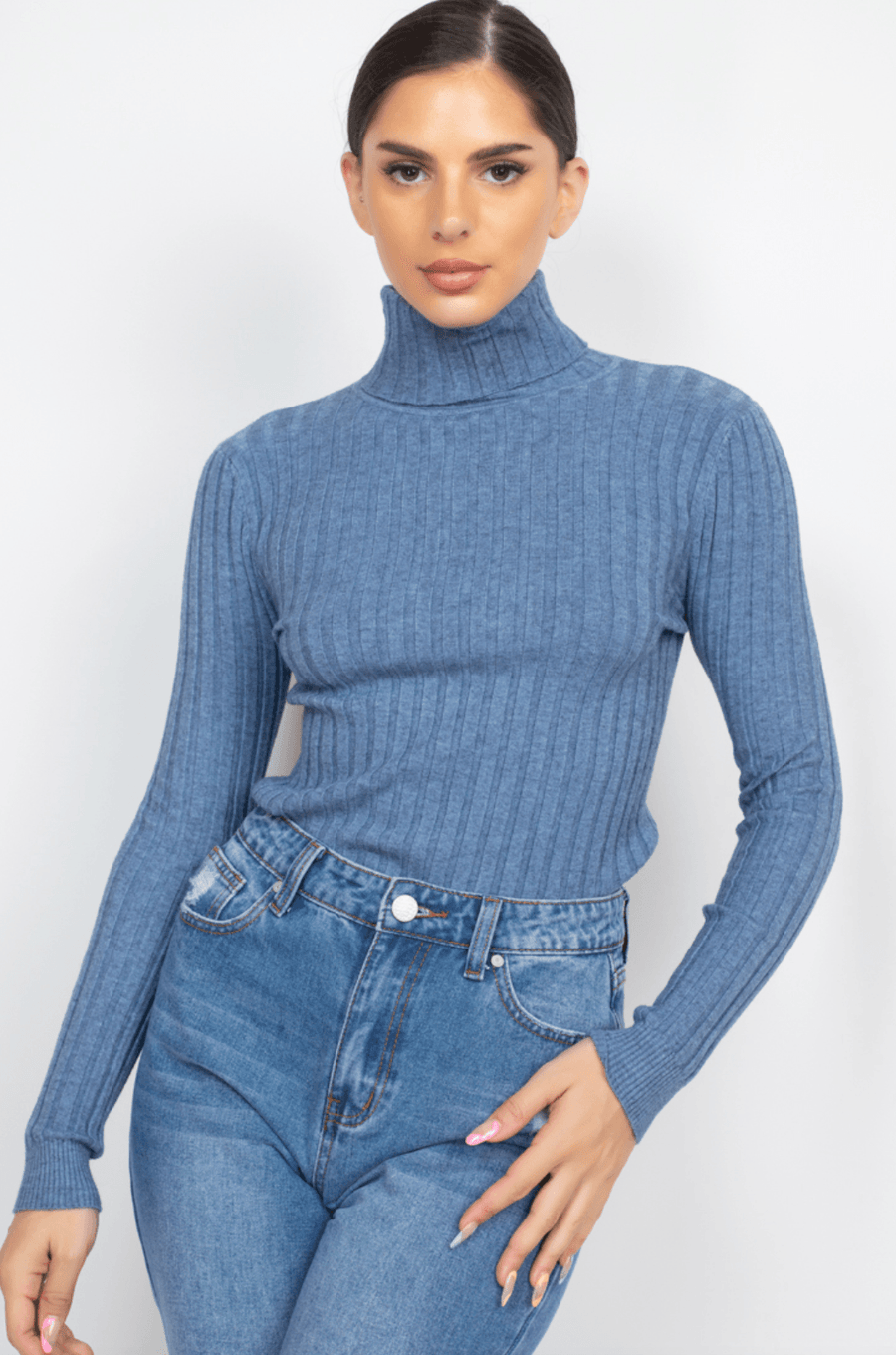 Ribbed long sleeve turtleneck sweater HMSW50167 - Robin Boutique-Boutique 