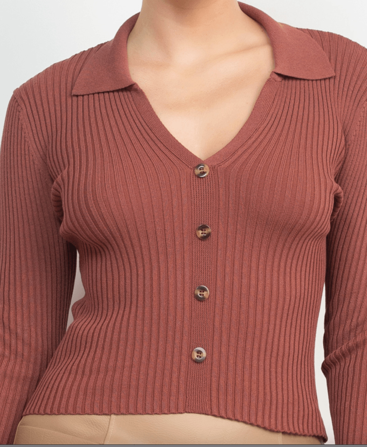 Ribbed long sleeve VNeck Henley style sweater HMSW50379 - Robin Boutique-Boutique 
