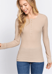 Basic HENLEY long sleeve Cotton Tops $18.00 - Robin Boutique-Boutique 