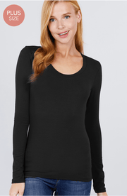Basic PLUS SIZE long sleeve Scoop Neck Cotton Tops 18.00 T7666 - Robin Boutique-Boutique 