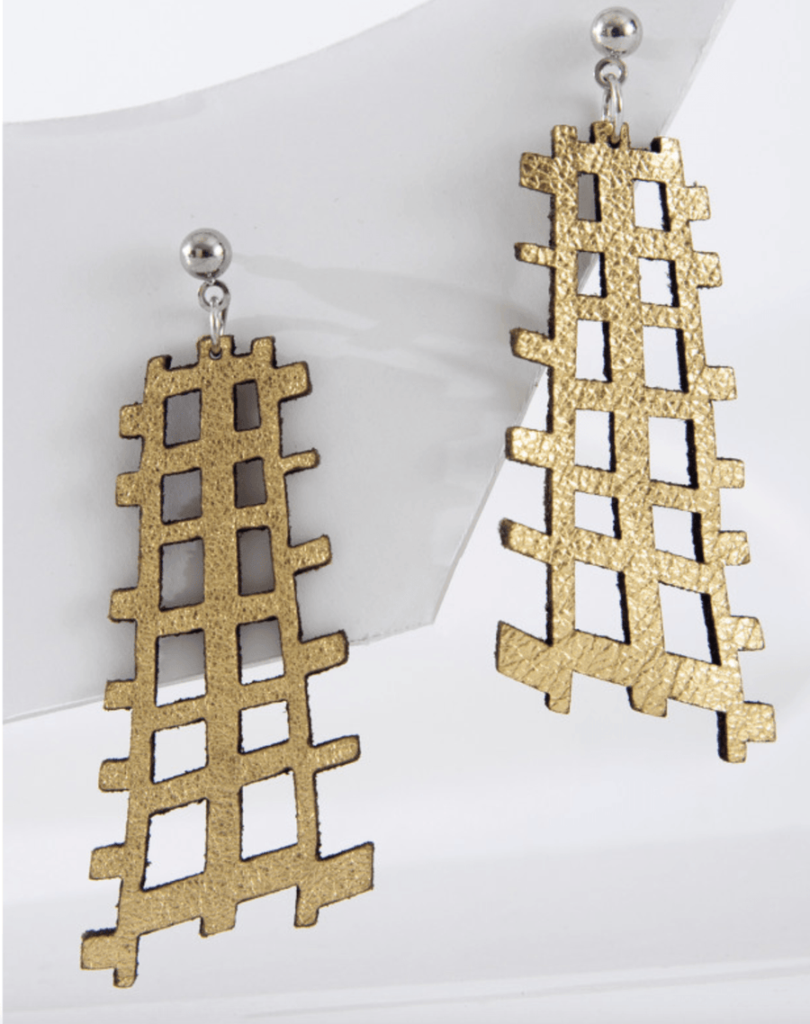 ISKN Abstract Lattice Leaves Earrings Leather SC2 - Robin Boutique-Boutique 