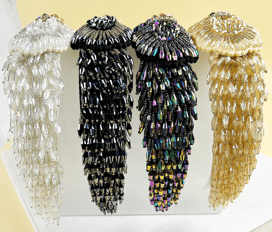 Large Ornate Crsytal Headband with Bead Strings 10251 - Robin Boutique-Boutique 
