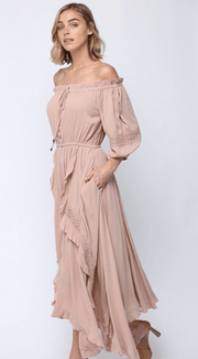 Fate Rayon layered off shoulder maxi dress 4621 - Robin Boutique-Boutique 