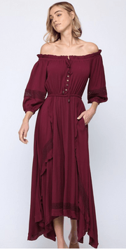 Fate Rayon layered off shoulder maxi dress 4621 - Robin Boutique-Boutique 