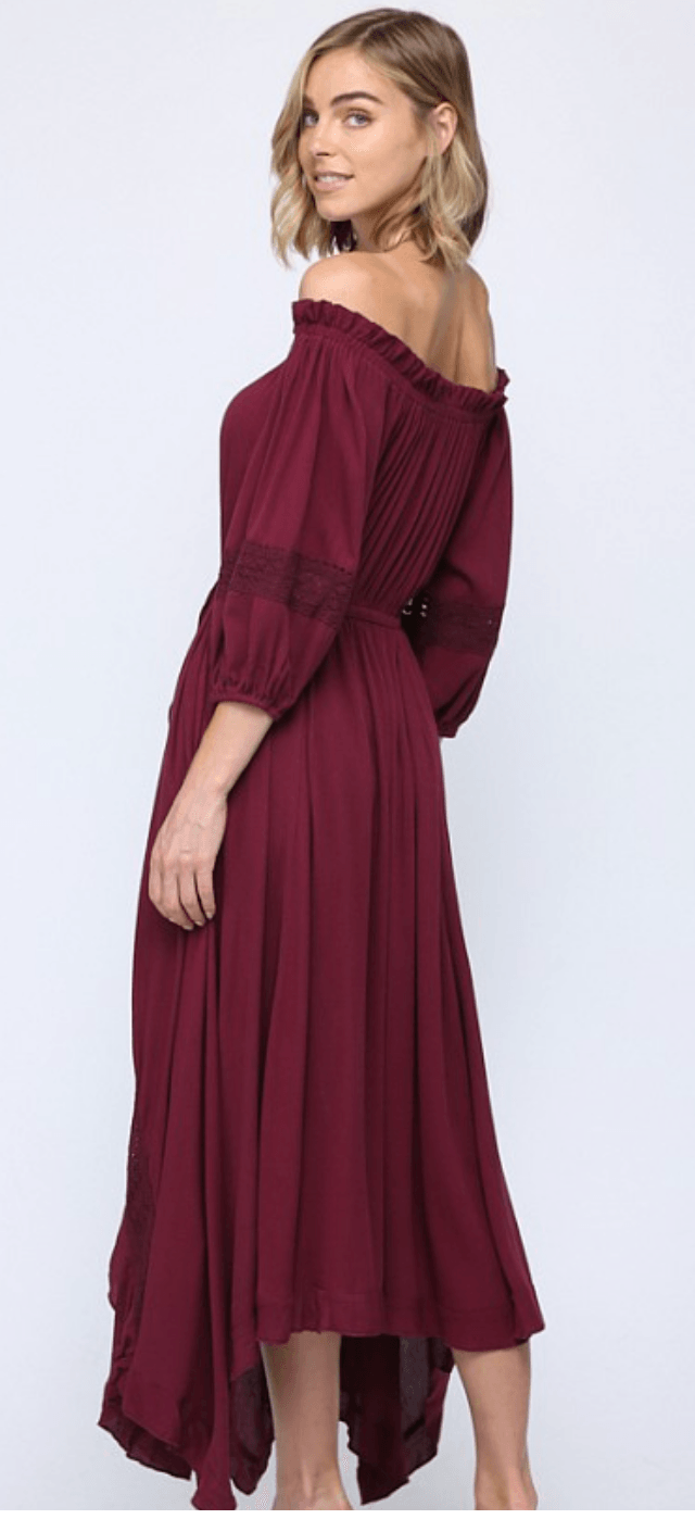 Fate Rayon layered off shoulder maxi dress 4621 - Robin Boutique-Boutique 
