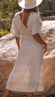 Ecru Embroidered Wrap Dress 72425 LS - Robin Boutique-Boutique 