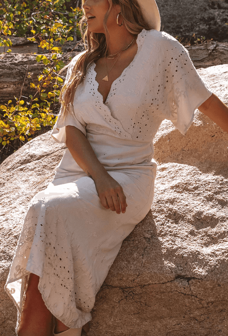 Ecru Embroidered Wrap Dress 72425 LS - Robin Boutique-Boutique 