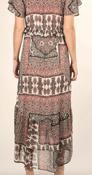 Mixed floral ruffle metallic print dress LS 71560WL - Robin Boutique-Boutique 