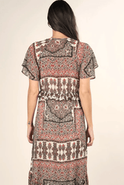 Mixed floral ruffle metallic print dress LS 71560WL - Robin Boutique-Boutique 