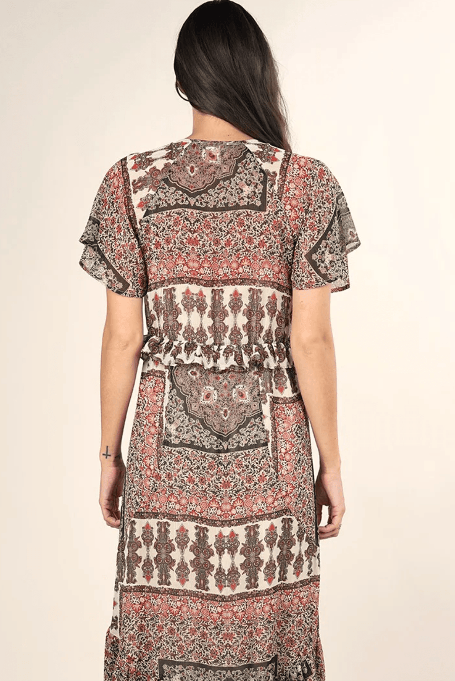 Mixed floral ruffle metallic print dress LS 71560WL - Robin Boutique-Boutique 