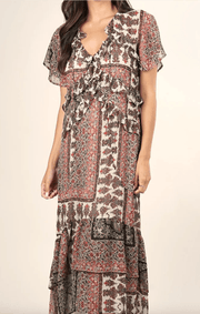Mixed floral ruffle metallic print dress LS 71560WL - Robin Boutique-Boutique 