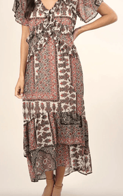 Mixed floral ruffle metallic print dress LS 71560WL - Robin Boutique-Boutique 