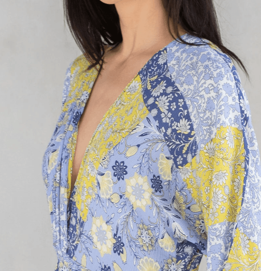 LS 72105W - RUL Front Knot Kimono Sleeve Midi Dress - Robin Boutique-Boutique 