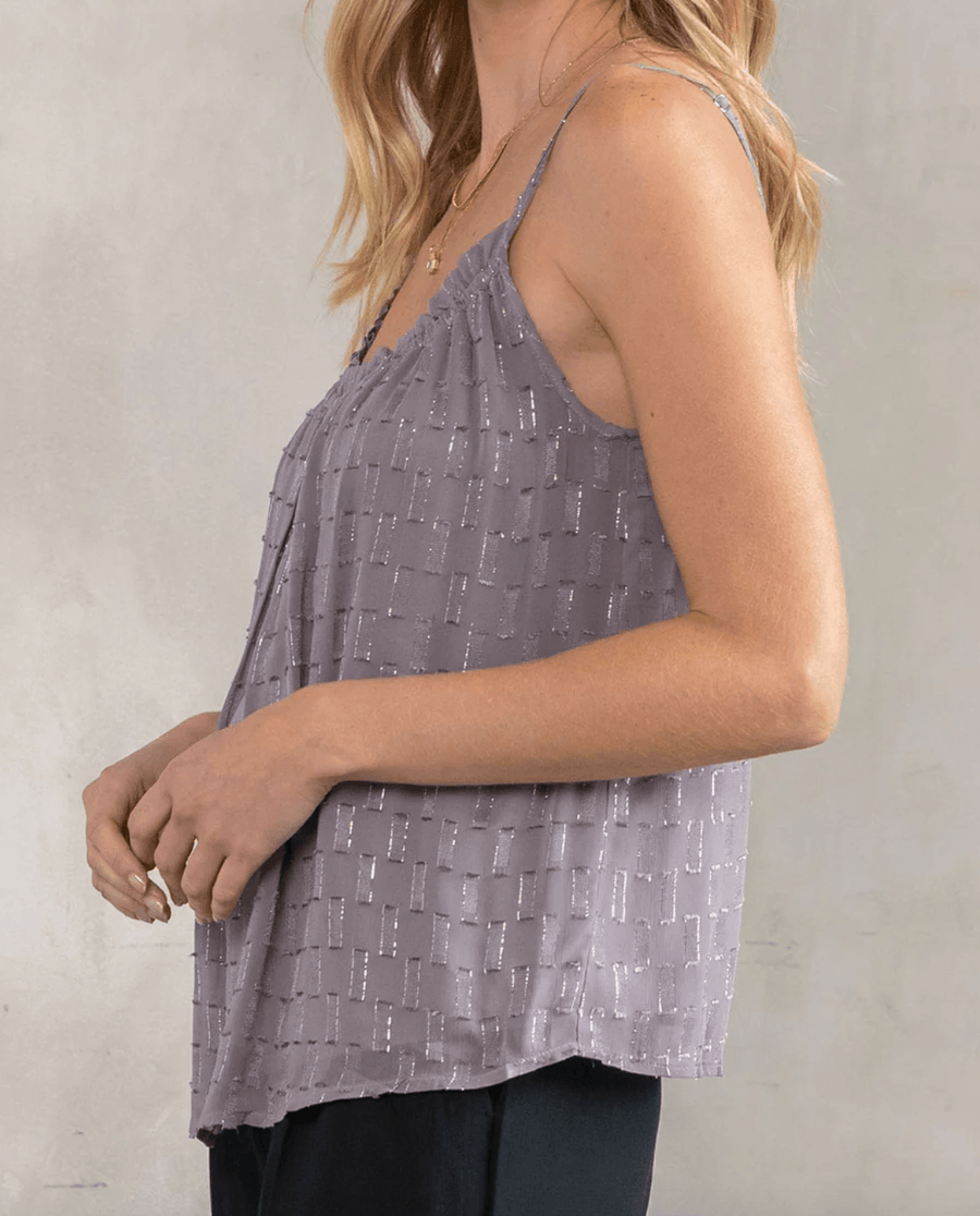 LS 13757WL Metallic Clipped Chiffon Flowy Tank Top by Lovestitch - Robin Boutique-Boutique 