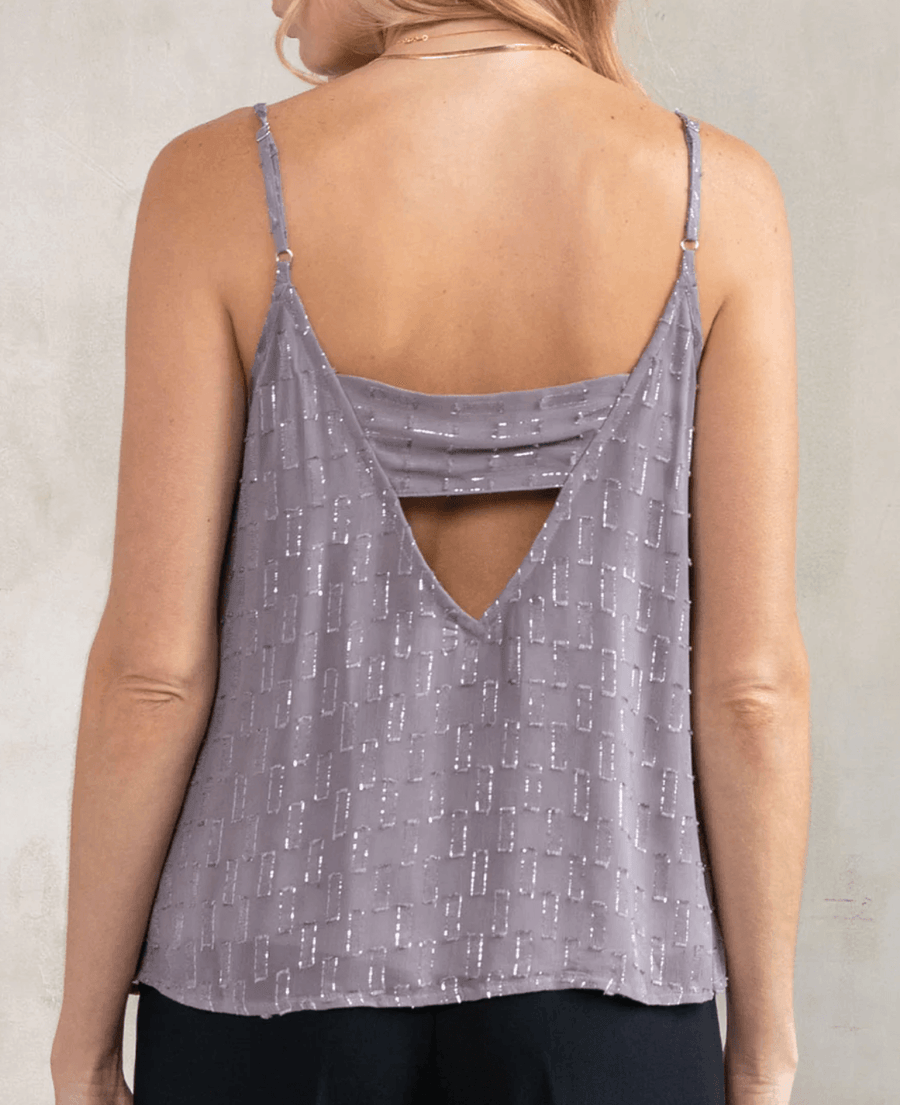 LS 13757WL Metallic Clipped Chiffon Flowy Tank Top by Lovestitch - Robin Boutique-Boutique 