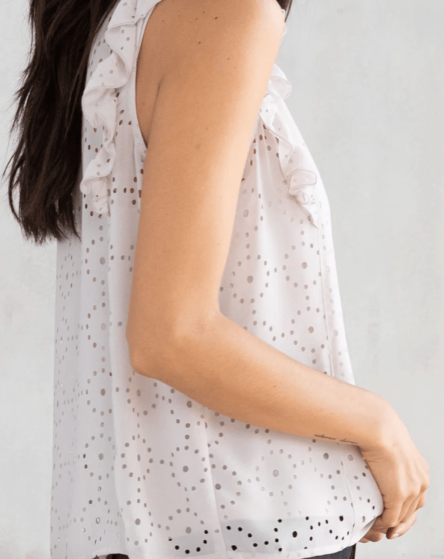 LS 13760WL Sheer Chiffon Metallic Ruffled Sleeve Tank Top by Lovestitch - Robin Boutique-Boutique 
