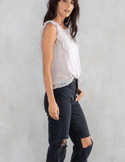 LS 13760WL Sheer Chiffon Metallic Ruffled Sleeve Tank Top by Lovestitch - Robin Boutique-Boutique 