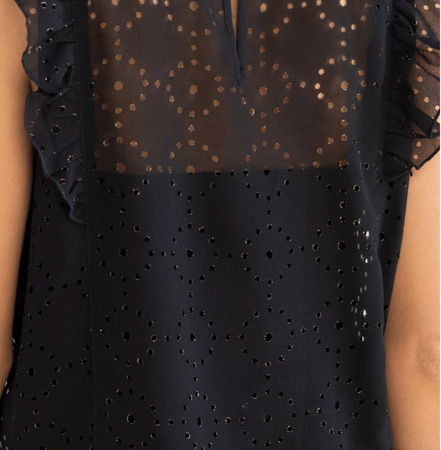 LS 13760WL Sheer Chiffon Metallic Ruffled Sleeve Tank Top by Lovestitch - Robin Boutique-Boutique 