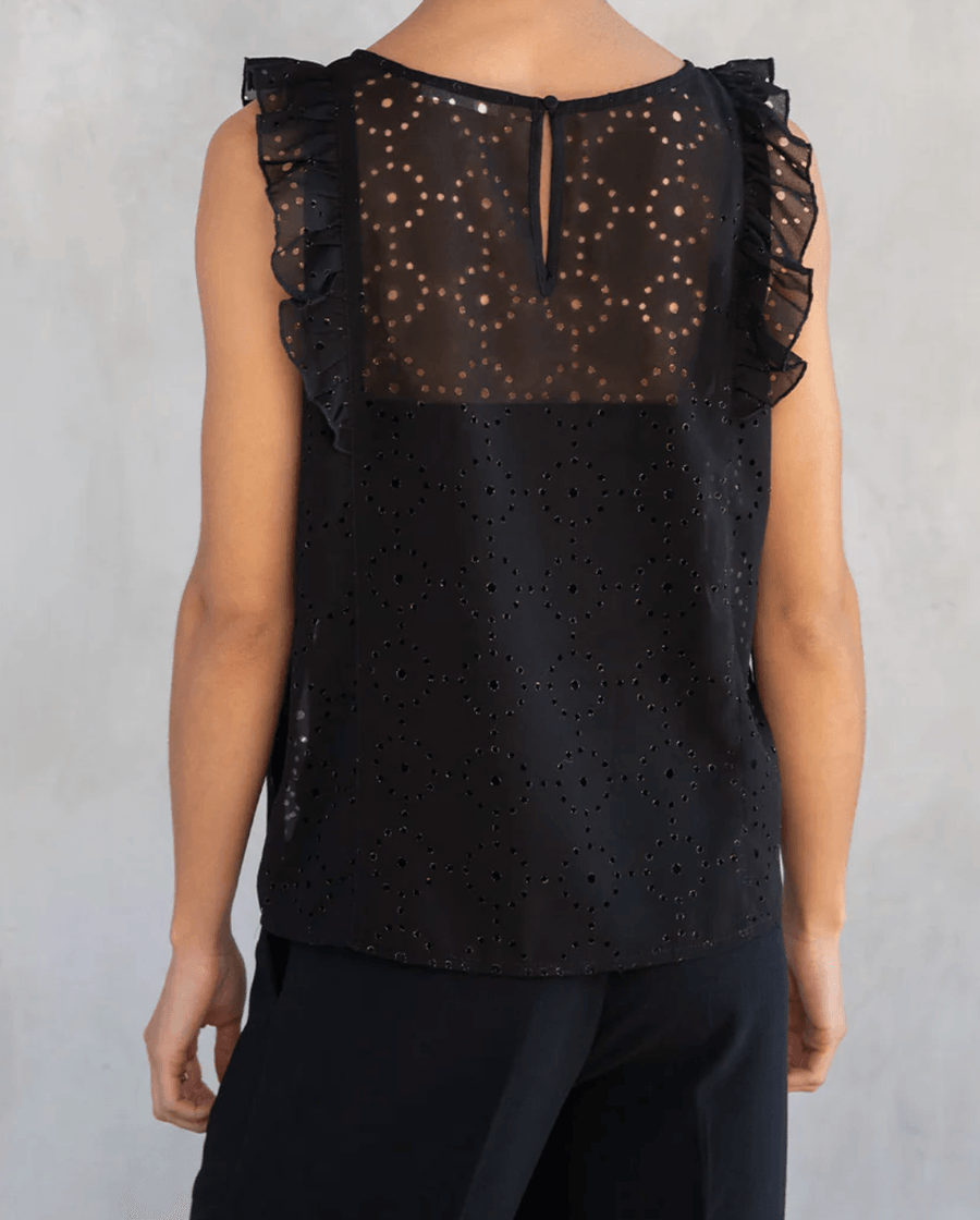 LS 13760WL Sheer Chiffon Metallic Ruffled Sleeve Tank Top by Lovestitch - Robin Boutique-Boutique 