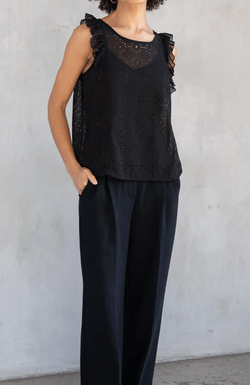 LS 13760WL Sheer Chiffon Metallic Ruffled Sleeve Tank Top by Lovestitch - Robin Boutique-Boutique 