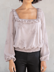 LS 13764WL Floral Embroidered Long Sleeve Cropped Blouse - Robin Boutique-Boutique 