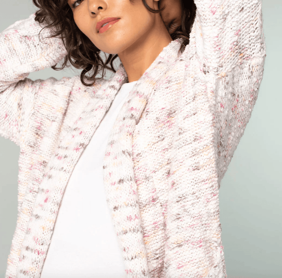 51028K LS Speckled Shawl Collar Long Sleeve Knit Cardigan - Robin Boutique-Boutique 