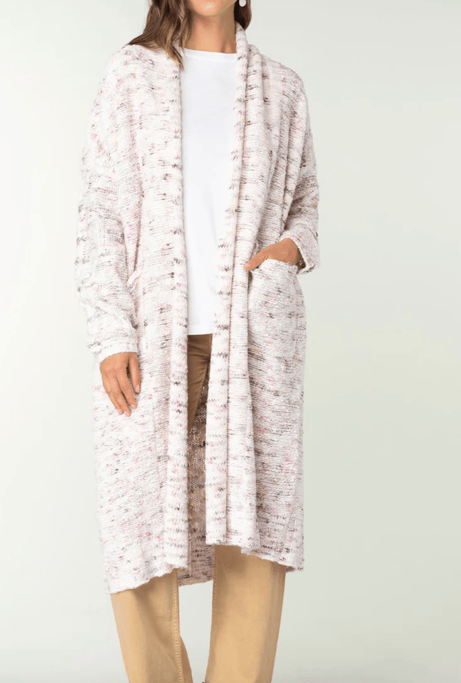 51028K LS Speckled Shawl Collar Long Sleeve Knit Cardigan - Robin Boutique-Boutique 