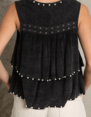 POL Sleeveless pearl and grommet soft layered top FWT413A - Robin Boutique-Boutique 