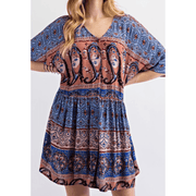 Short Sleeve V Neck Oversized Coral Blue Dress - Robin Boutique-Boutique 