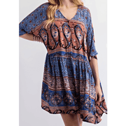 Short Sleeve V Neck Oversized Coral Blue Dress - Robin Boutique-Boutique 