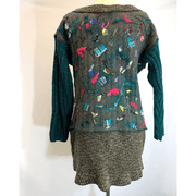 Green and brown wool pullover felted sweater jumper in recycled fabrics - Robin Boutique-Boutique 