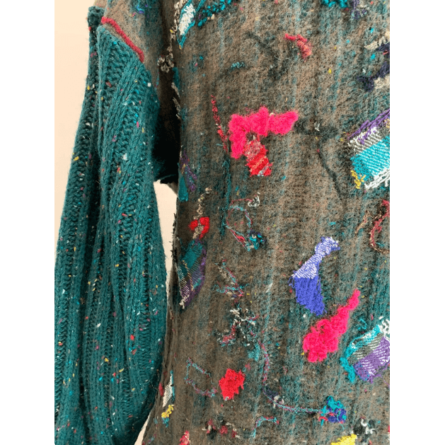 Green and brown wool pullover felted sweater jumper in recycled fabrics - Robin Boutique-Boutique 