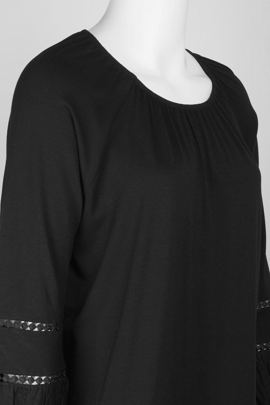 Cupio Solid Black Top with Embroidered Trim - Robin Boutique-Boutique 