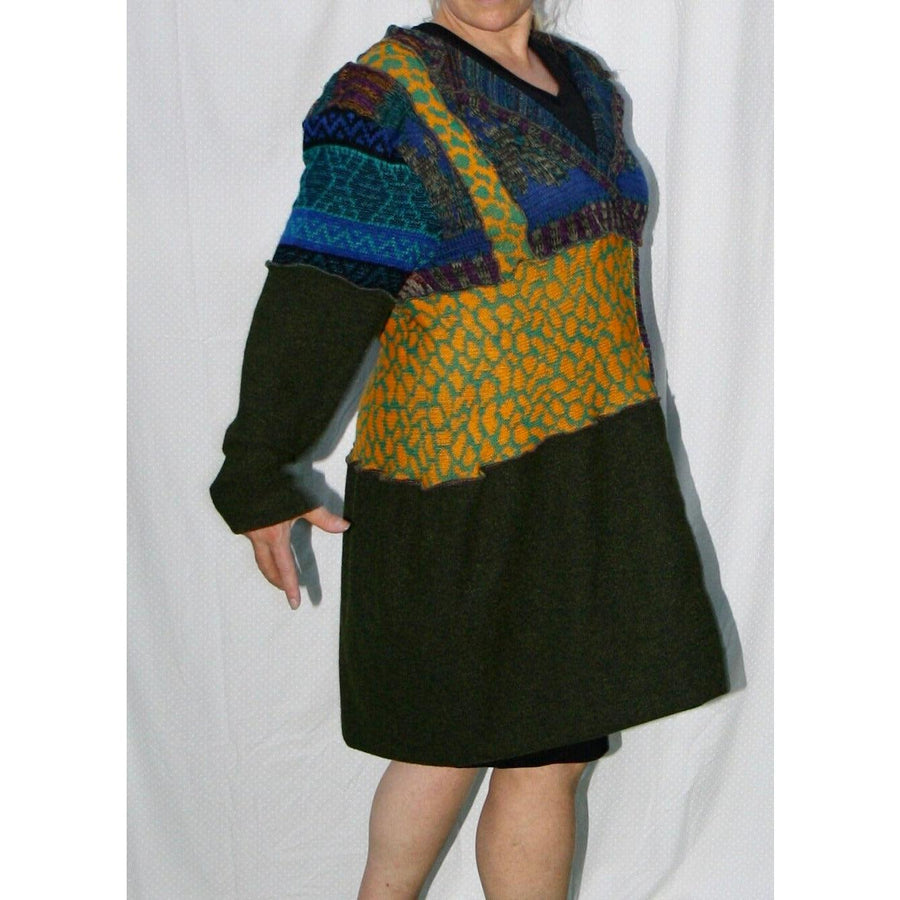 Vegan Cotton Knit Wrap Sweater Jumper Dress in Autumn shades Size M/L - Robin Boutique-Boutique 