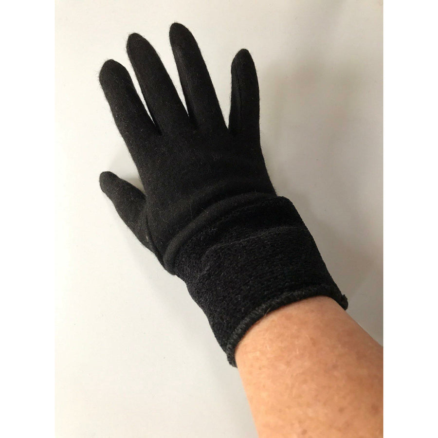 Black recycled up cycled sweater full finger winter gloves in stretch woo . - Robin Boutique-Boutique    &.  Reloved Fabrics
